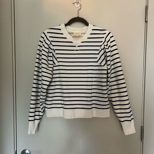Sezane Navy and Cream Striped Sweatshirt